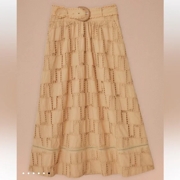 NWOT FARM RIO Sand Crochet Midi Tan Belted Women's Skirt Size S Small - Picture 4 of 13
